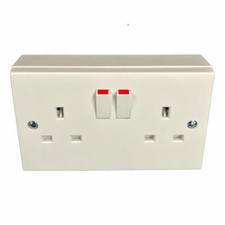 Surface Mounted Twin 2 Gang Double Switched Plug Socket with Pattress Box