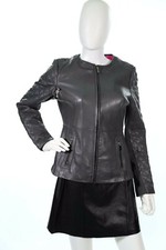 T Tahari Gray Womens Leather Quilted Long Sleeve Coat Evening Jacket Size Pm