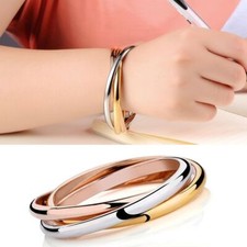 Tricolour Womens Bracelet Charm Bangle Bracelet Silver/Gold/Rose Stainless Steel
