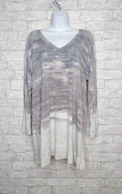 Soft Surroundings Painterly Tunic Top Pavestone Long Sleeve V-Neck Size Medium