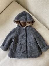 NEW ZARA GIRLS FLEECE LINED GRAY CORDUROY WOOL BLEND COAT 12-18M