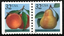 1995 Scott #2487-88 - 32¢ - PEACH AND PEAR - Booklet Pair of 2 - Mint NH 