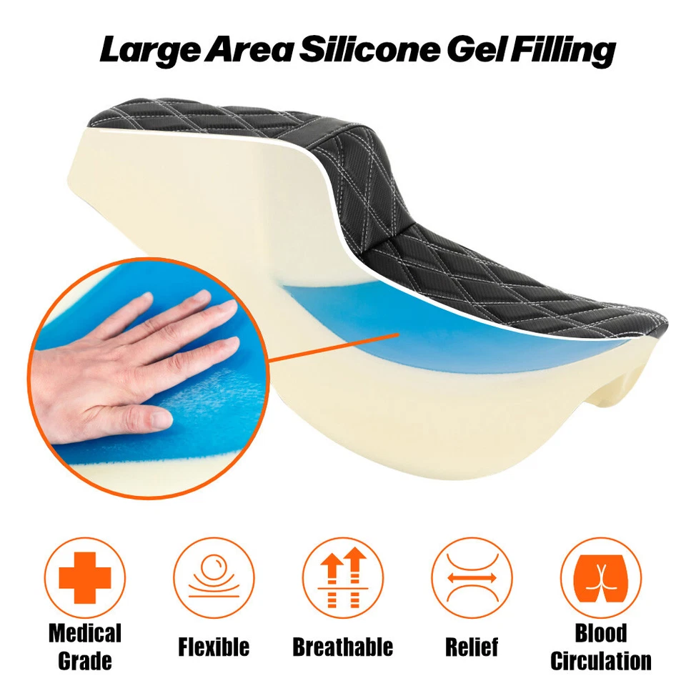 Front Rear Seat Diamond Stitch For Harley Road King 1997-07 Street Glide 2006-07 Foto 3 de 4