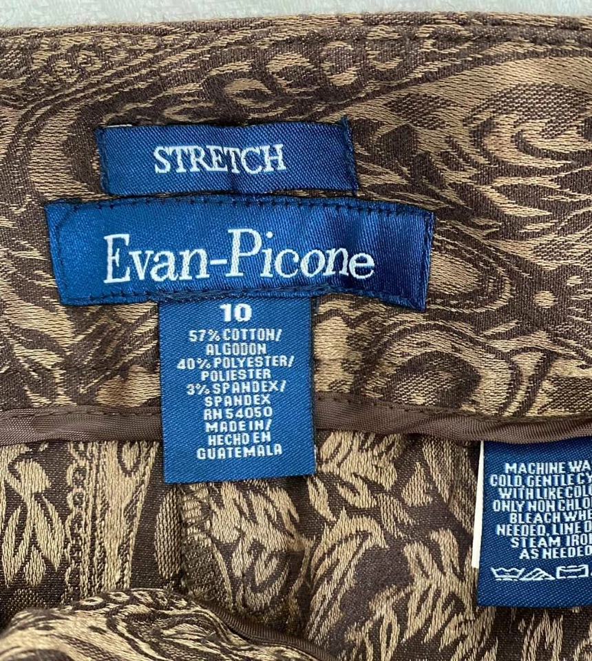 Evan Picone Womens Straight Pants Brown Paisley Mid Rise Hook Eye Stretch 10 - Image 3 of 4