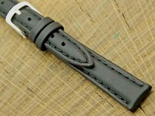 Vintage NOS Unused Hadley Roma Black Leather Watch Band Silver Tone Buckle 12mm