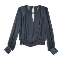 Guess By Marciano Supplies Blouse Women Small Black Cottage Sheer Smocked