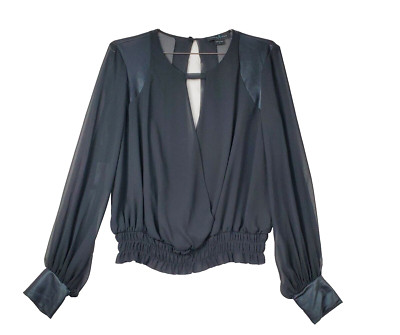 Guess By Marciano Supplies Blouse Women Small Black Cottage Sheer Smocked