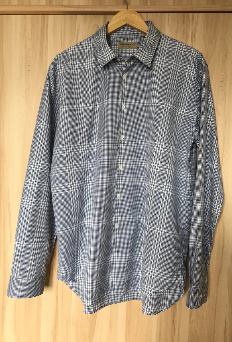Mens Burberry London, England Gray Nova-Checkered Cotton Shirt Size XL