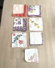 Lot 7 VTG Hankies Handkerchiefs Floral Crocheted Embroidered Linen Cotton 1950 s