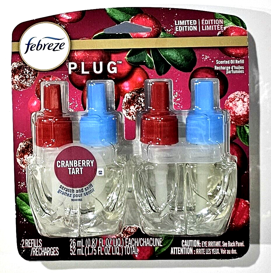 Febreze Plug Cranberry Tart Scented Oil Refill Air Freshener 2 Pack
