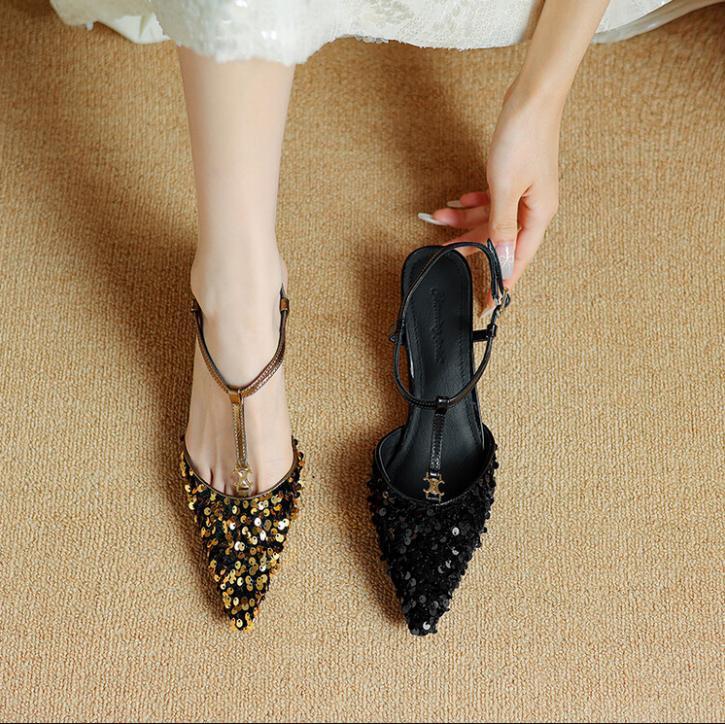 PANTOFOLA D’ORO Sandali slip on donna estate paillettes punta tacco gattino Mary Jane pompa festa