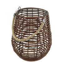 Windlicht Vintage Korb Mit Henkel, Garten Kerzendeko, Rattan-Optik Ø23Cm H27Cm