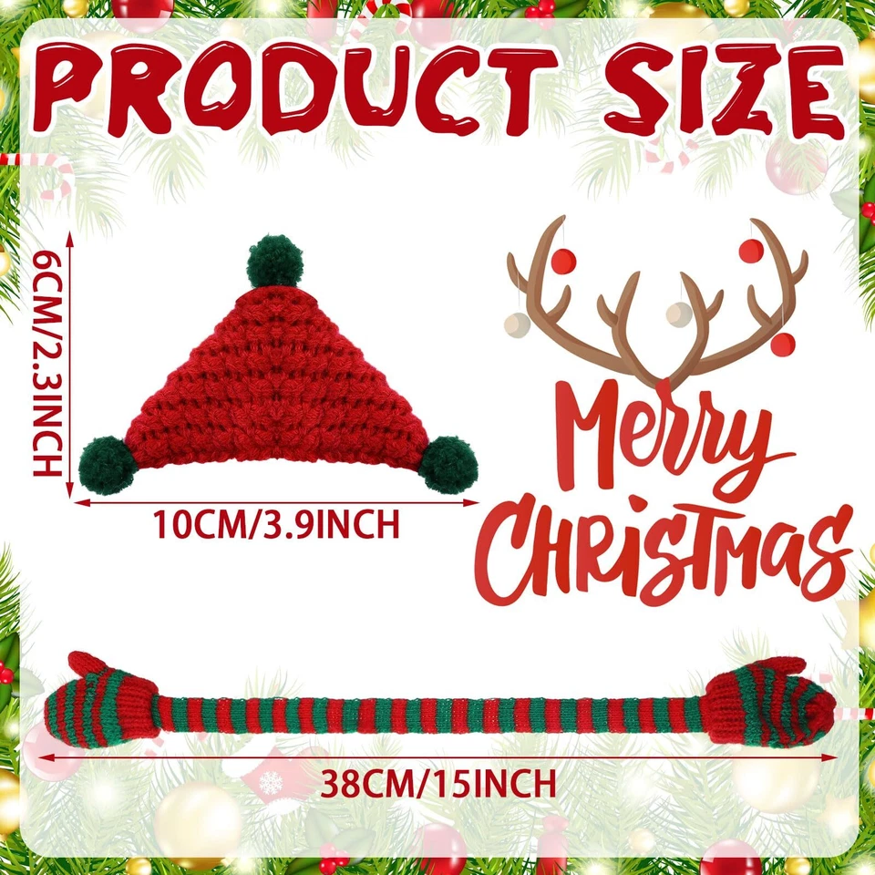 Geyoga 8 Pc Mini Knit Doll Hats & Scarves Set Mini Santa Hats Red White Green - Image 3 of 4