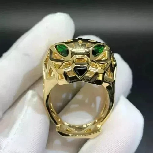 2Ct Pear Cut Lab Created Emerald Panther Engagement Ring 14k Yellow Gold Plated