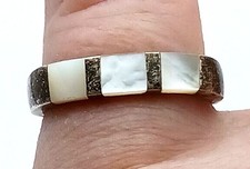 925 Sterling Silver Ring W/ Mother Of Pearl Inlay Size 7.75 Vintage RB2-1