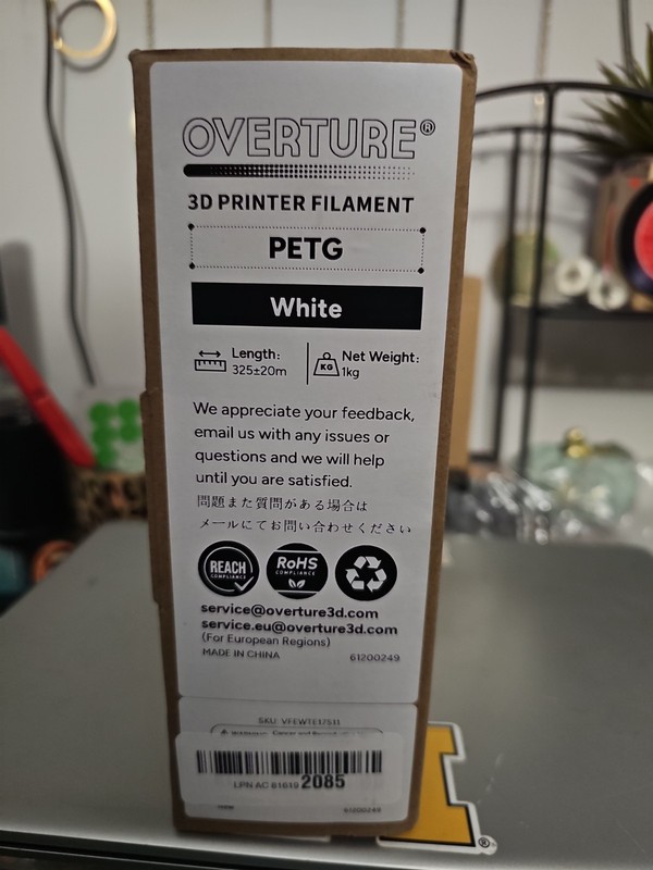 OVERTURE PETG 3D Printer Filament 1.75MM, white 1kg