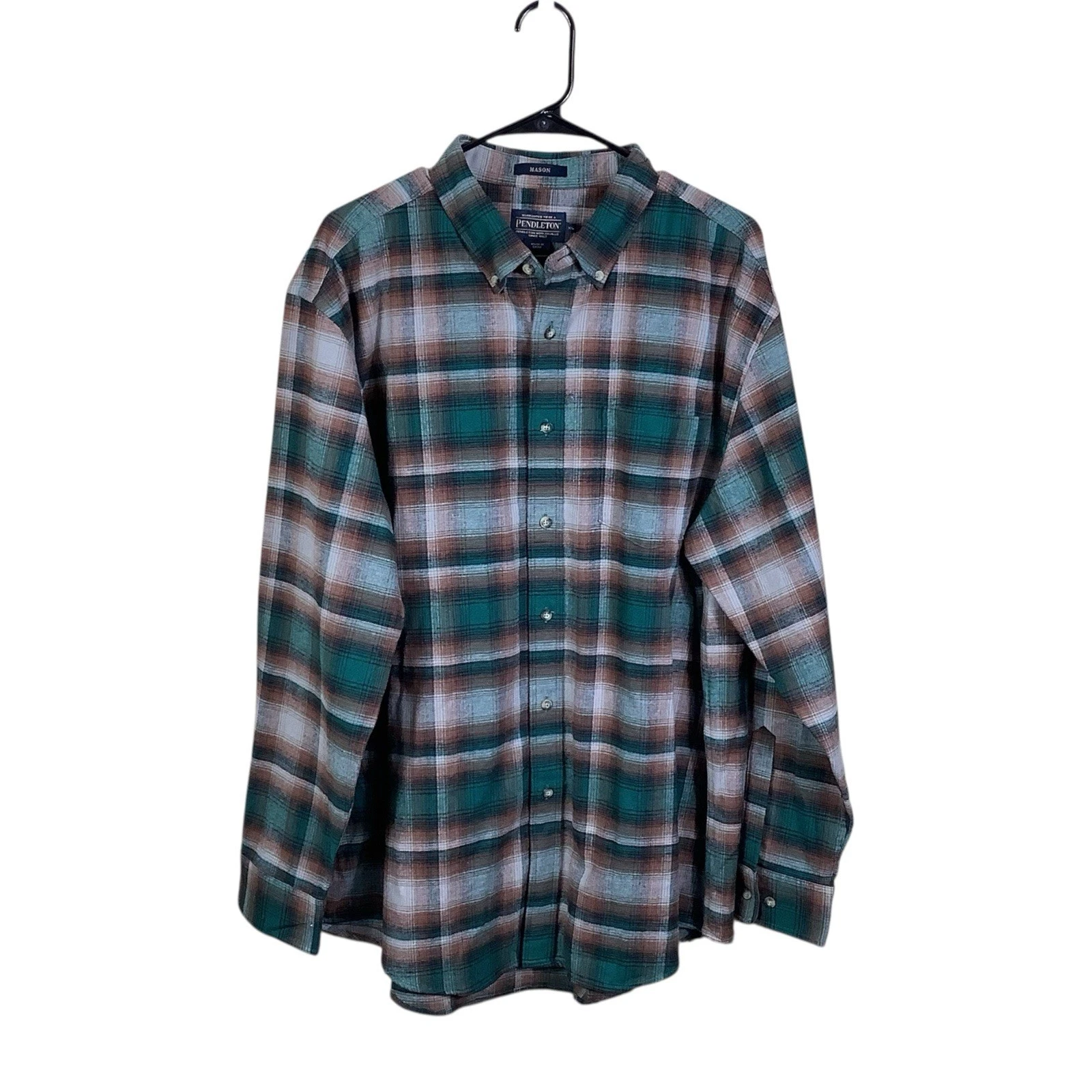Pendleton Shirt Mens XL Brown Green Button Up Outdoor Plaid Mason Long Sleeve