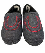 New True Religion Soft House Slippers Blue Denim Red Logo Men's Size Small 7-8