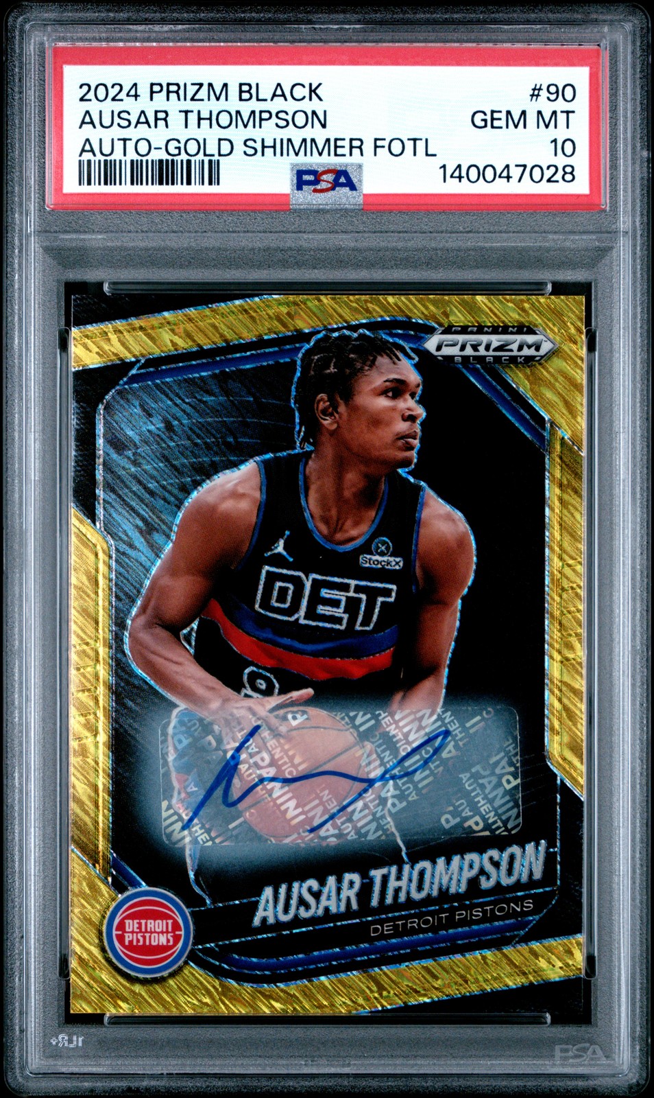 2024 PANINI PRIZM BLACK AUTO-GOLD SHIMMER FOTL #90 AUSAR THOMPSON 4/10 PSA 10
