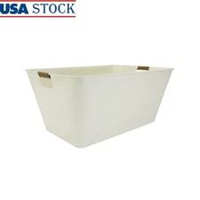 Galvanized Beverage Tub Rectangular Ice Bucket Party Storage W/ Rattan Handles