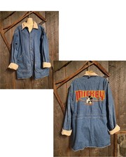 Vintage 80s 90s OFFICIAL Disney Mickey Mouse Denim Jacket Baggy L Cord Collar