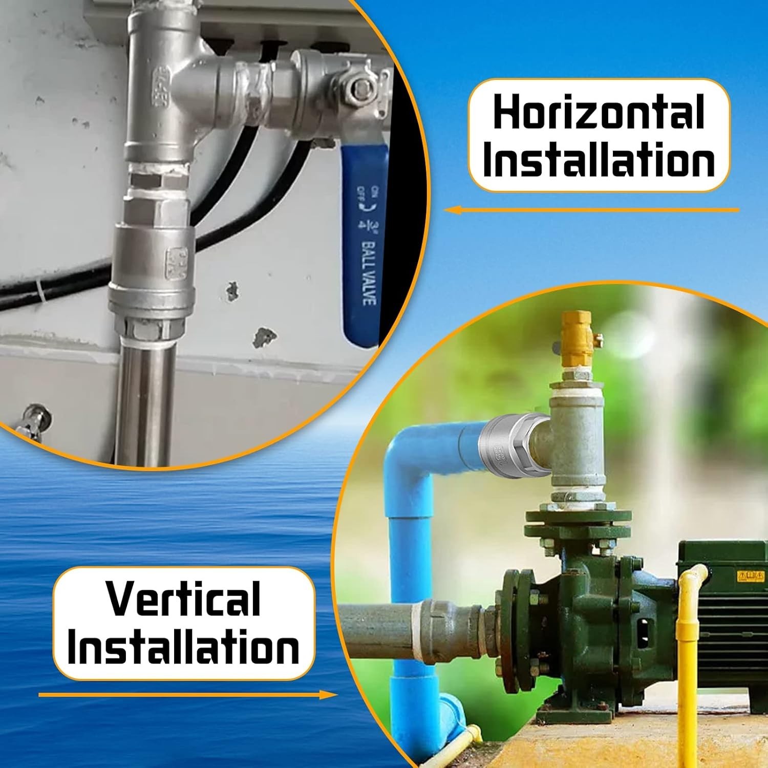 3/4 NPT Thread Spring Check Valve, Stainless Steel Non Return One Way Horizontal