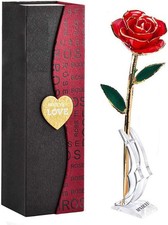 MNIEYU Gold Rose 24K Plated Gold Dipped Rose, Forever Preserved Red Rose Flowers