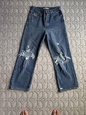 Women  s Levi  s Ribcage Straight Ankle Wide Leg Denim, Blue, 28