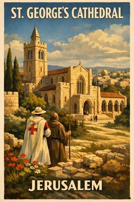   St. George's Cathedral Jerusalem Poster - Vintage Travel Art - 24x36  -