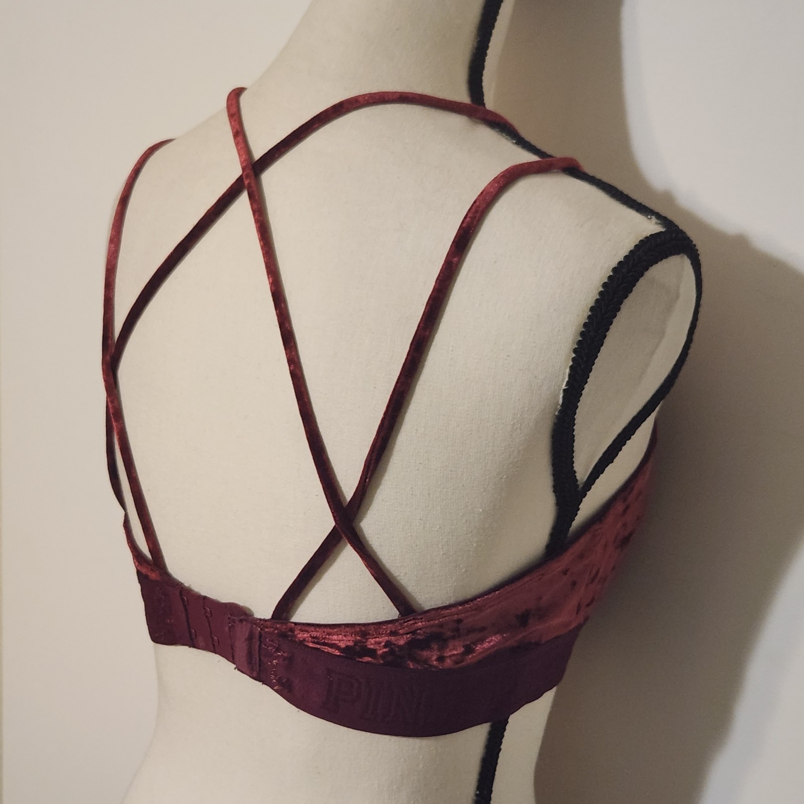 PINK Victorias secret  Burgundy Wine Red Crushed velvet Bra Bralet