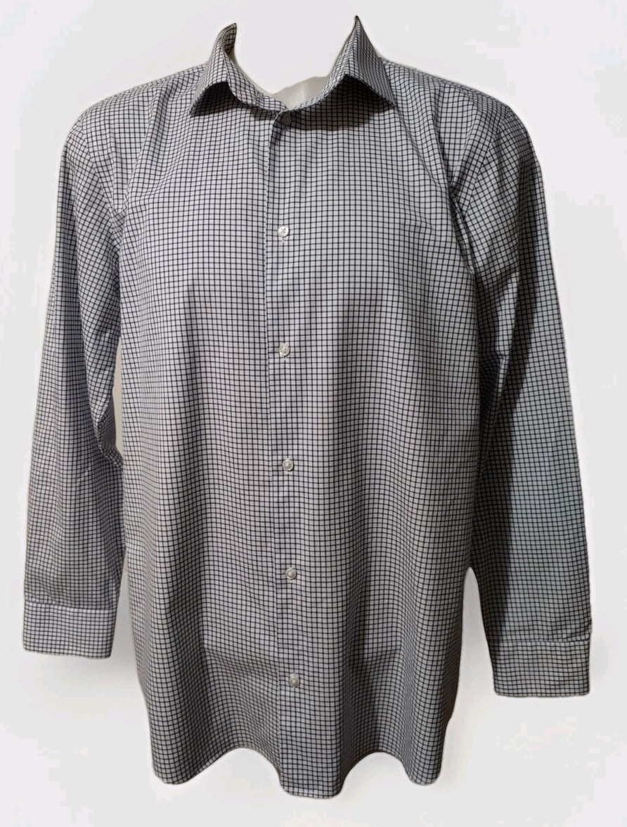 Nordstrom Mens Shop Dress Shirt Size 17.5 Blue White Extra Trim Fit Long  Sleeve