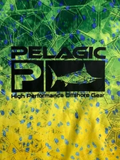 Pelagic Fishing Shirt Large Mahi Pattern Green Yellow Blue VaporTek Performance