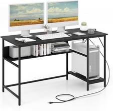 55" Computer Desk with USB Ports  Power Outlets, Home Office Workstation