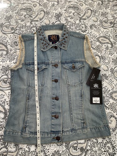 Rock & Republic Gunshow Jeansjacke Weste Nieten Raw Frayed Damen Größe M - Bild 3 von 10