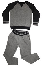 Athletic Kid M 2pc colorblock Black Gray tracksuit crewneck sweatshirt Jogger