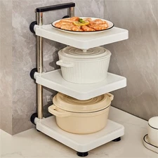 Height Adjustable Pot Storage Rack Organizer for Kitchen Cabinet and Countertop