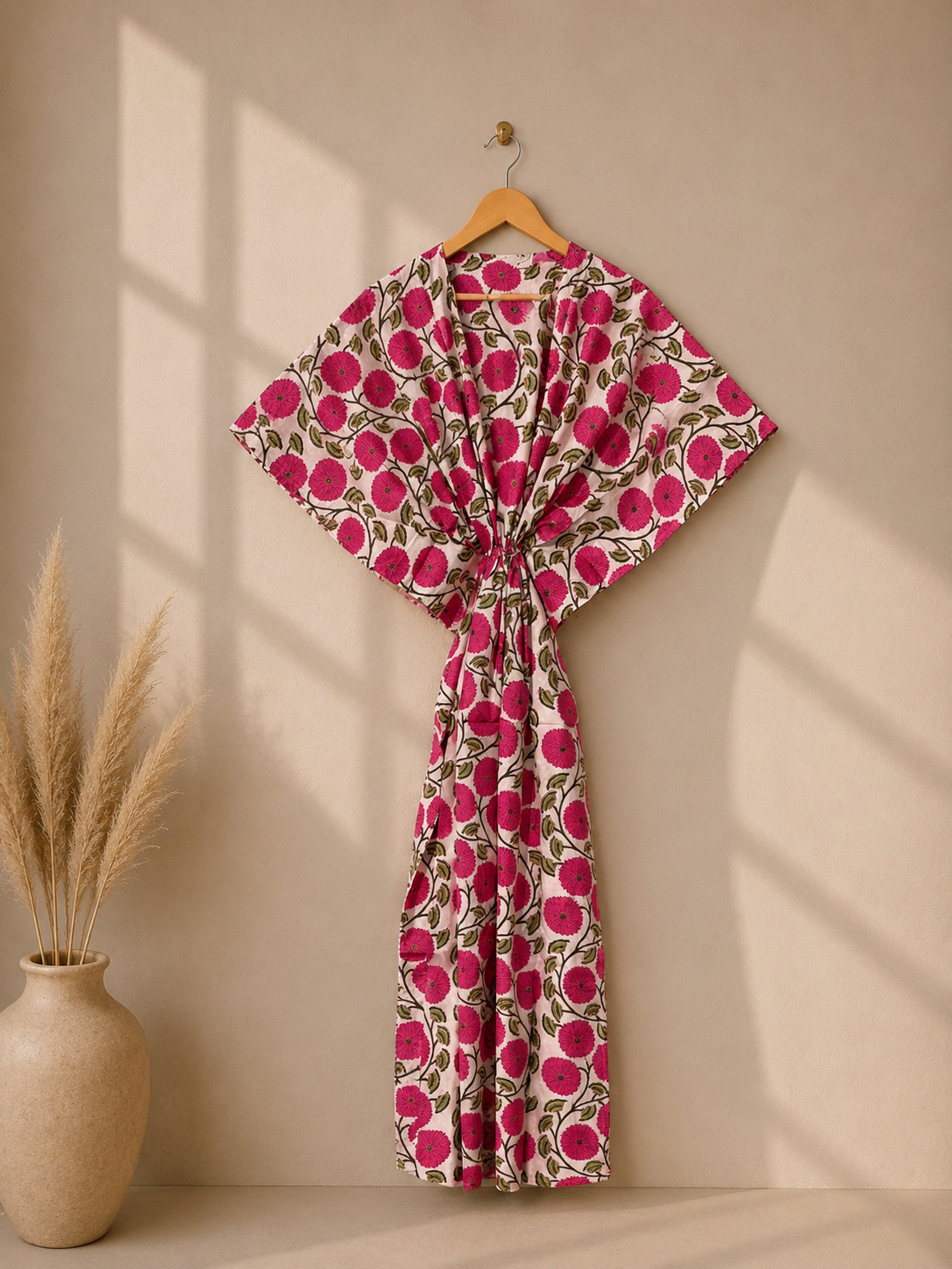 Maxi Vestido Caftán Playa Larga 100% Algodón Indio Vintage Talla Única Caftán Kimono
