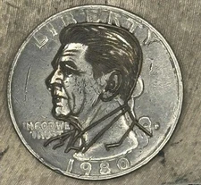 Engraved Ronald Reagan Hobo Nickel – Various Year 1980's Quarter Dollar Coin