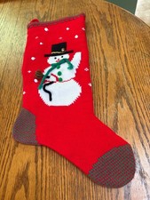 Red Knitted Double Sided  Lined Christmas stocking with 3D Embellishmen Snowman