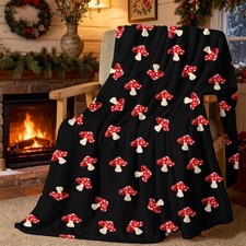 Black Mushroom Blanket, Birthday Mushroom Gifts for Women, Kids, Girls, Daugh...