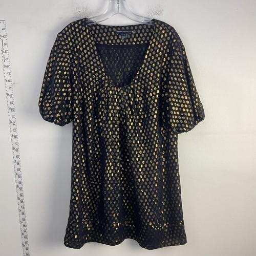 French Connection Seidenbluse schwarz metallic gold gepunktet Damengröße 6
