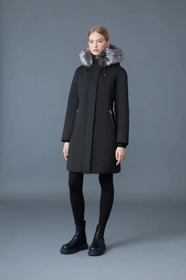 AUTHENTIC $1490 MACKAGE BLACK SHILOH X SILVER FOX FUR PARKA SZ XS