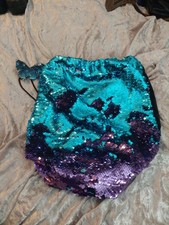Mermaid Flip Sequin Backpack Daypack Teal/Purple With Butterfly Keychain Drwstrg