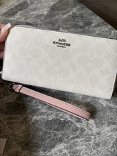 COACH Women's White Zip-Around Wristlet Wallet w/ Logo, Strap, Credit Card