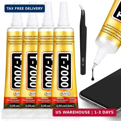T-7000 Black Glue Adhesive, 4 x 15ML T7000 Adhesive Glue with Tweezers Precision
