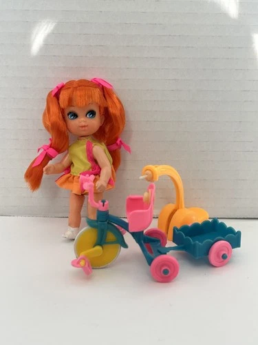 Liddle Kiddles Tracy Trikediddle Skediddle Trike Wagon Pusher Hair Bows Mattel