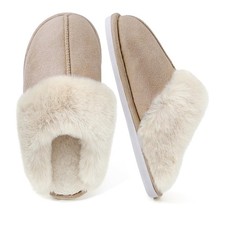 Jieertop Women Men Fuzzy Slippers, Plush Warm Indoor House Shoes khaki