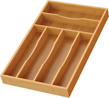 Bamboo Silverware Organizer, Bamboo Kitchen Drawer Cutlery Organizer, Utensil Ho