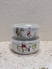 Disney Winnie the Pooh Covered Bowl Set 2 Porcelain Storage Bowls Lids Zrike