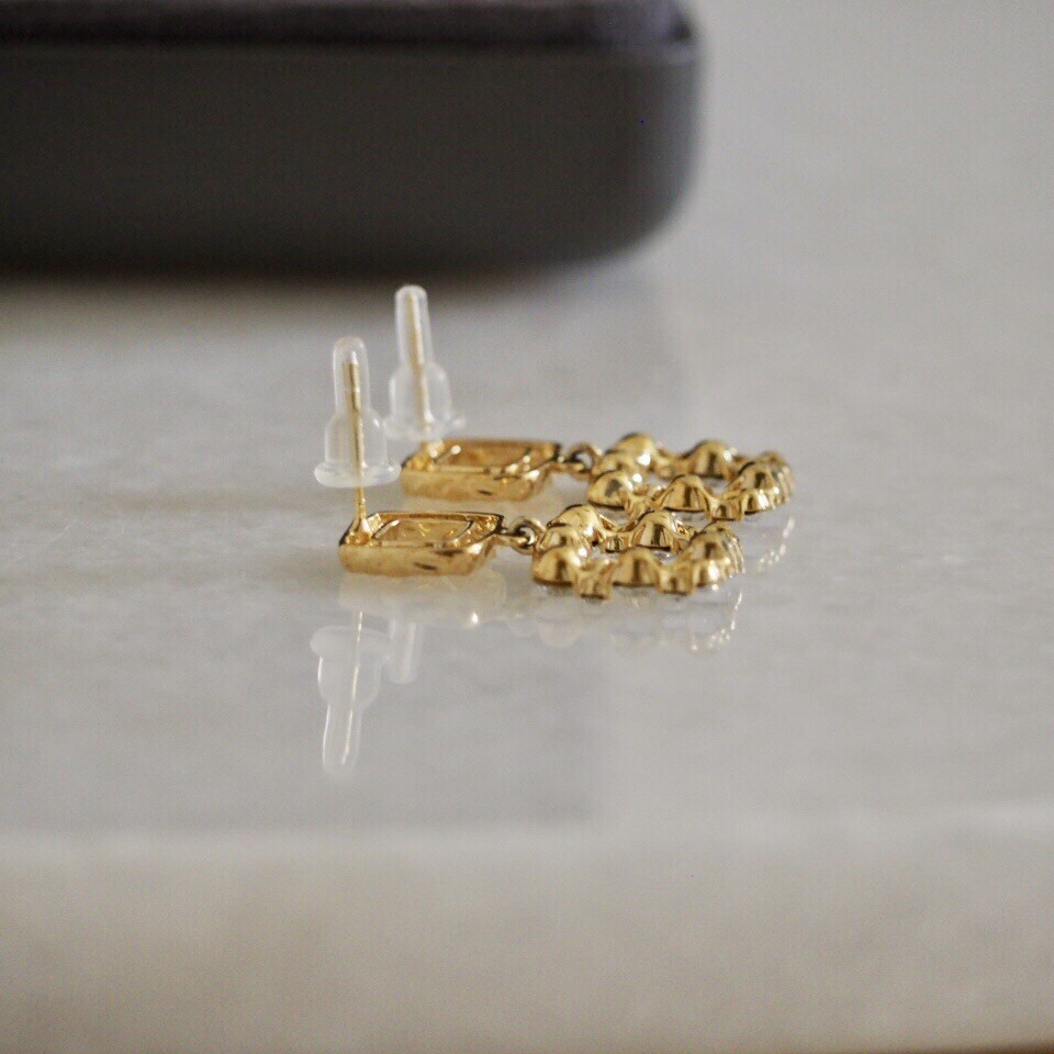 NEW Gold Tone Cubic Zirconia Square Drop Earrings With